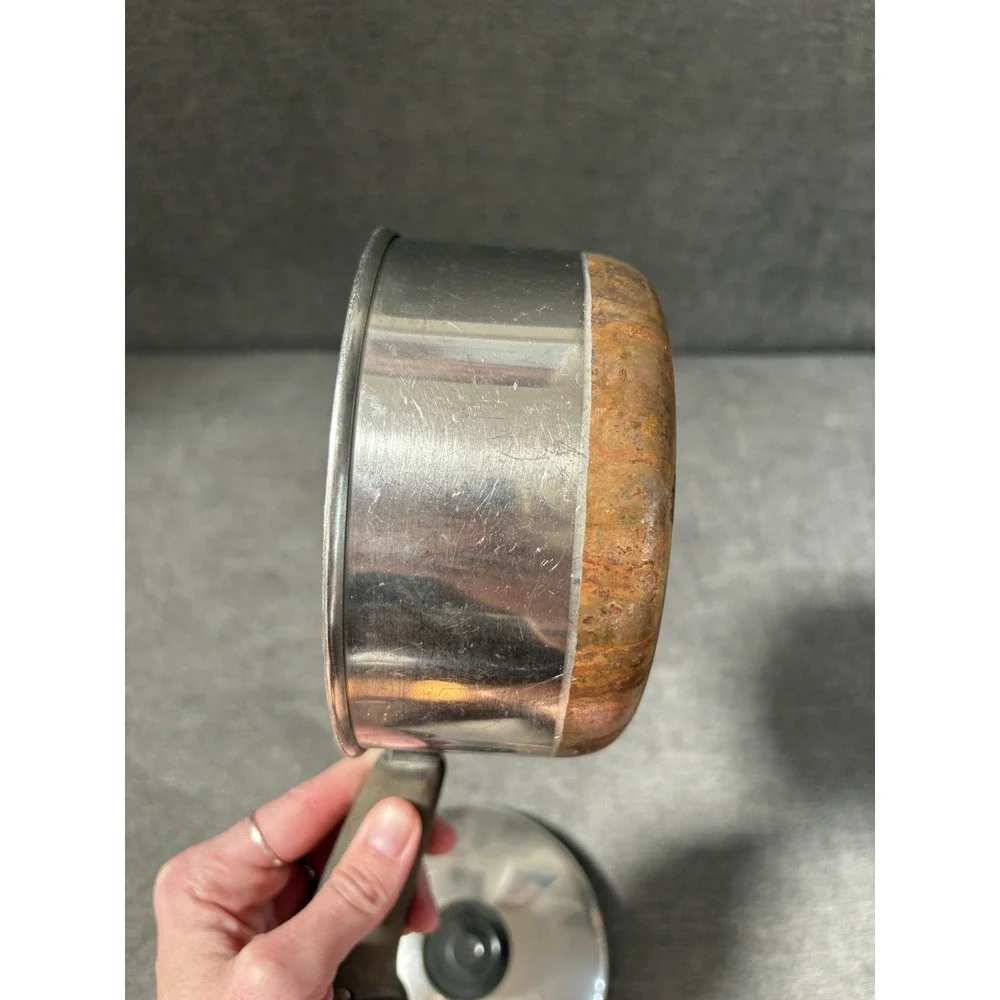 Revere‎ Ware 1 Quart 4 Cups 1801 Copper Bottom Stainless Sauce Pan Pot W/ Lid